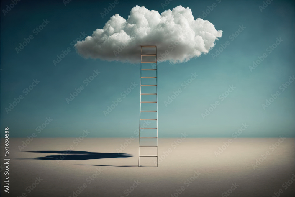 Ladder going up to sky cloud. Stairway to heaven. Success, business rise concept. Generative AI Ladder going up to sky cloud. Stairway to heaven. Success, business rise concept. Generative AI