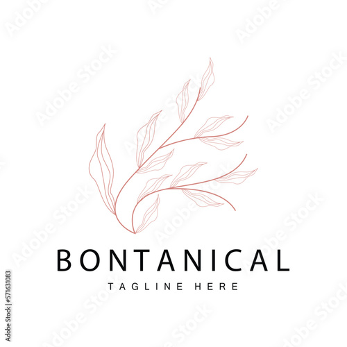 Botanical Logo, Nature Plant Design, Flower Plant Icon Vector With Line Model