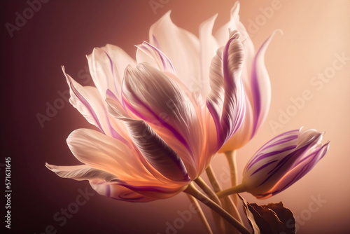 Creative layout made with spring crocus flowers on pink background. Spring minimal concept. Generative AI