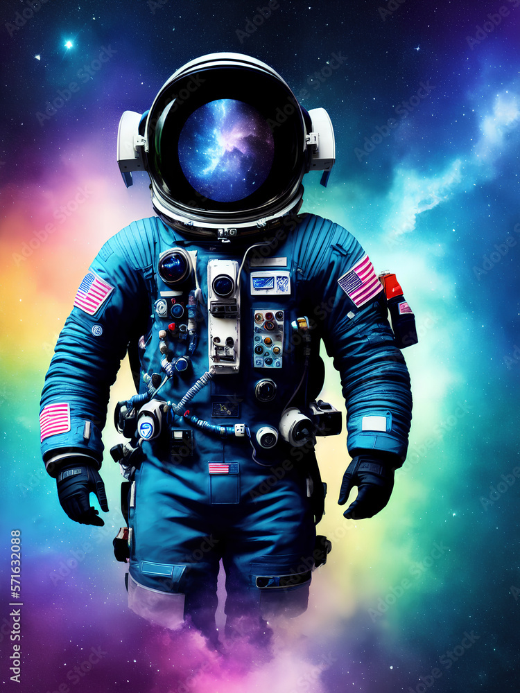Cosmonaut in outer space. A spaceman in a magical cosmos. A space suit among the stars. Abstract cosmos. space helmet. A mission in space. Generative AI. Cosmonaut in the space.
