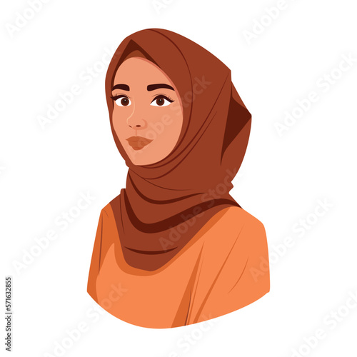 Aesthetic Cute Muslim Girl with Hijab Flat Detailed Avatar Vector Illustration. Beautiful Muslim Woman Hijabi Cartoon Vector.