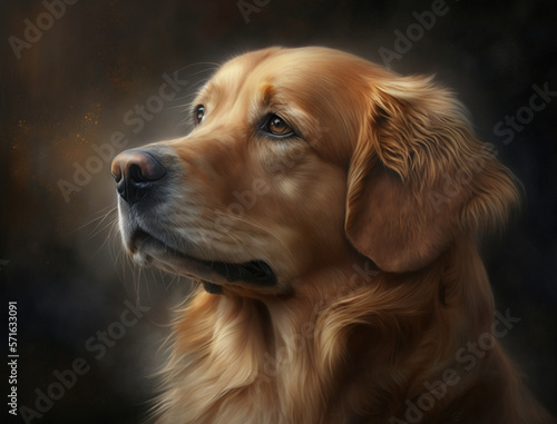 Golden Retriever dog sitting with studio background  portrait setting.