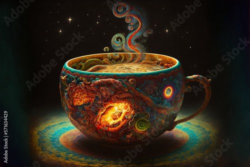 Ayahuasca, tea cup, psychedelic, art