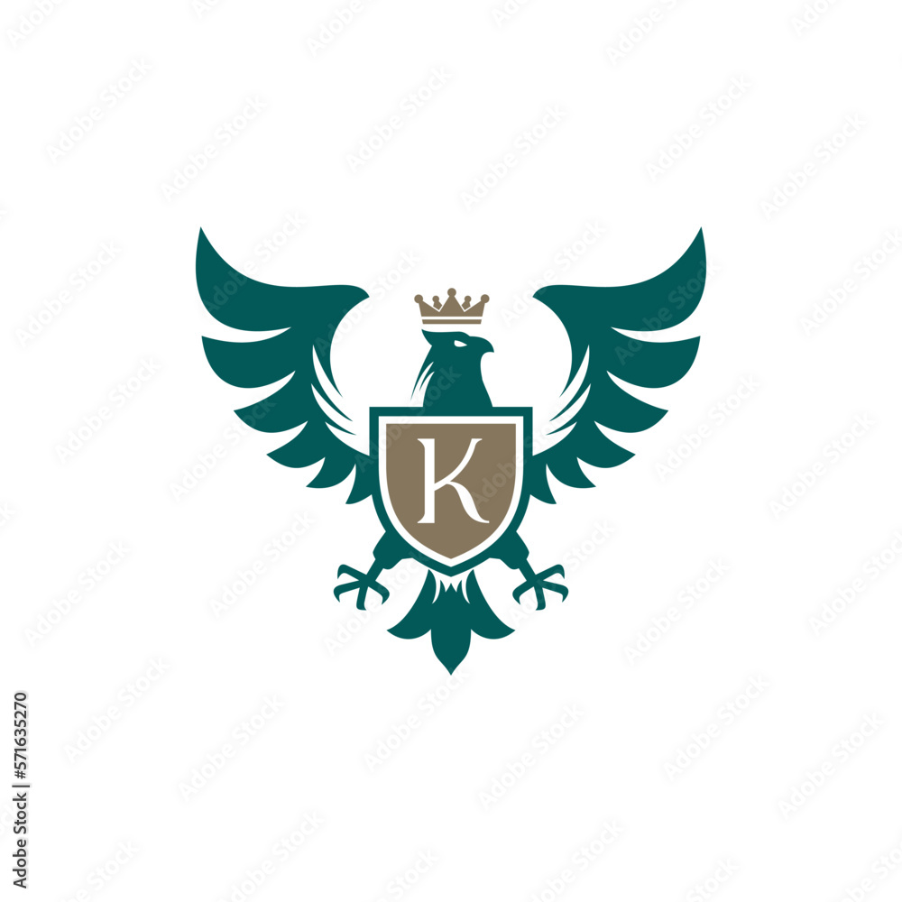 Obraz premium royal eagle crest logo design. Vector illustration of abstract Hawk, falcon and shield. Vintage heraldic logo design vector icon template