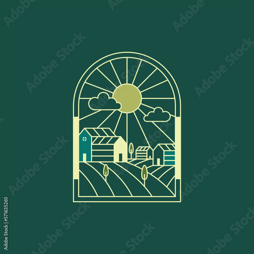 countryside and village logo design. Vector illustration of village view. vintage linear logo design vector icon template