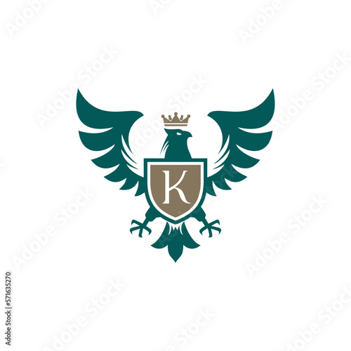 royal eagle crest logo design. Vector illustration of abstract Hawk, falcon and shield. Vintage heraldic logo design vector icon template