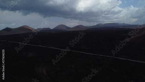 Aerial view of volcanic Lake El Golfo, Lanzarote, Canary Islands, Spain. High quality 4k footage