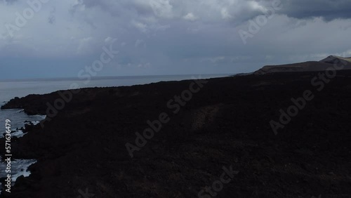 Aerial view of volcanic Lake El Golfo, Lanzarote, Canary Islands, Spain. High quality 4k footage