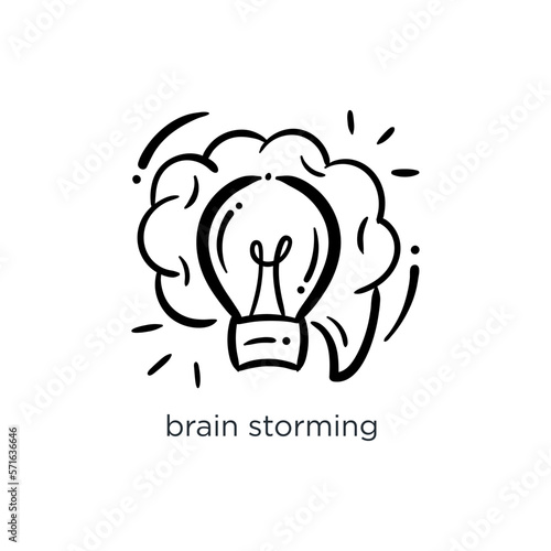 Brain storming brain light bulb idea icon doodle hand drawn concept vector illustration