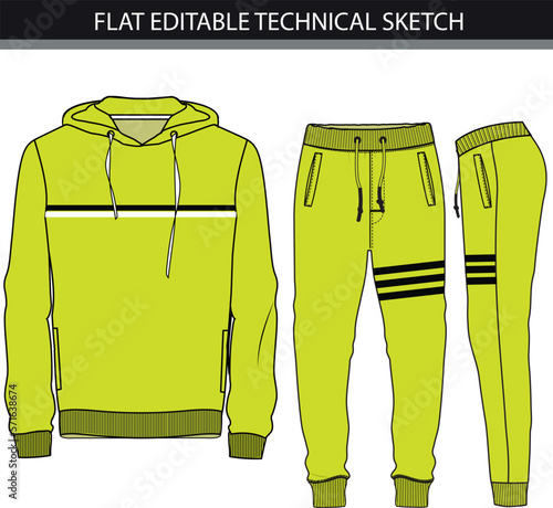 Activewear Clothing set. Blank templates of the hoodie and sweatpants. Sportswear Vector illustration.