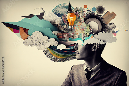 Creativity and new ideas in bussines and life, Art collage,  created with Generative AI