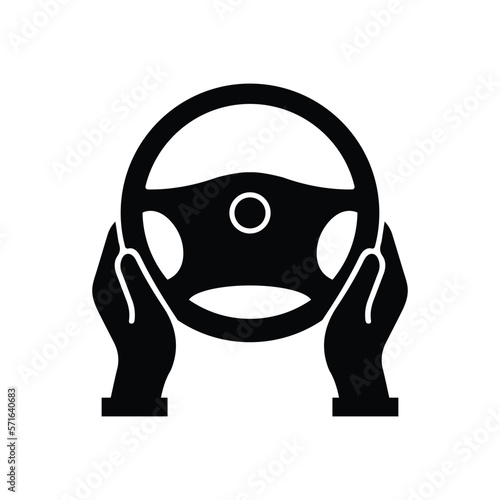 Steering wheel icon. Hands on steering wheel. Driver. Driving car. Test drive. Vector icon isolated on white background.