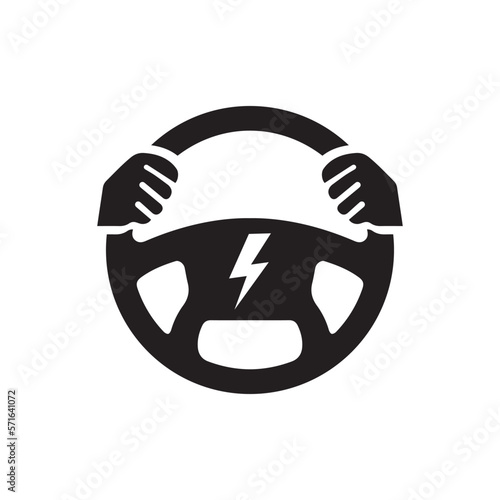 Electric car steering wheel icon. Electric vehicle. EV. Vector icon isolated on white background.