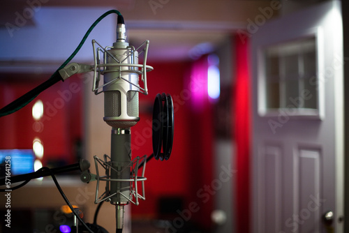 Detail of condenser microphone in music recording studio