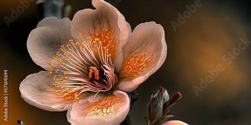 an apricot blossom. banner. Generative AI