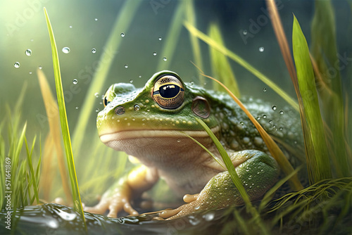 closeup of a common frog. Generative AI