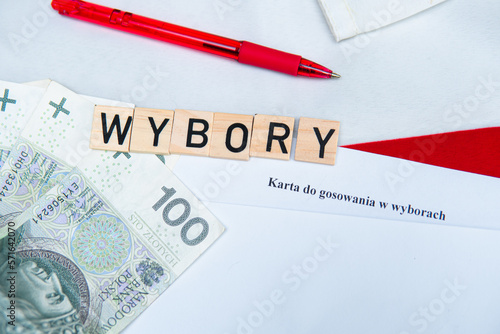 The inscription Wybory which means elections against the background of the Polish flag. Parliamentary elections in Poland