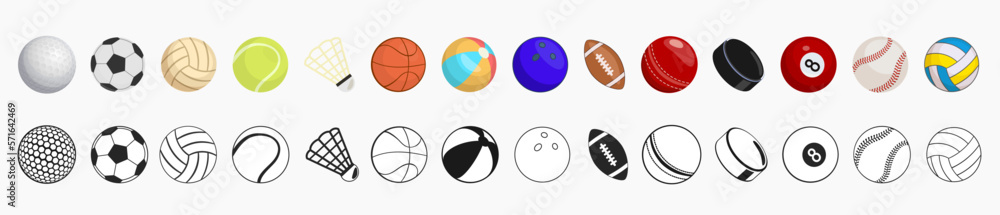 Sports balls black flat icon set. Cartoon vector style. Sports balls black flat icon set. Cartoon vector style.