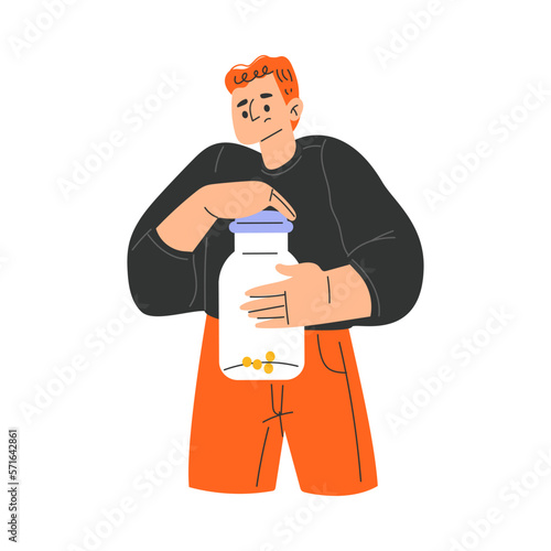 Poor Man Character with Empty Moneybox Having No Money Vector Illustration