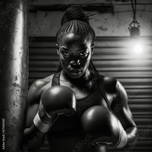Generative ai strong and confident young woman athlete practicing boxing
