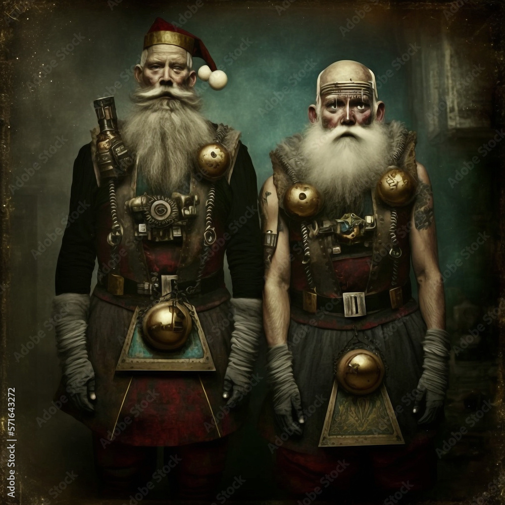 Generative ai creepy spooky Santa Claus twins. Horror couple of evil