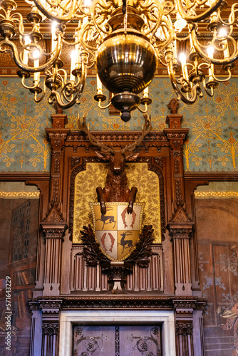 Prunkvoller kamin in mittelalterlichem Schloss