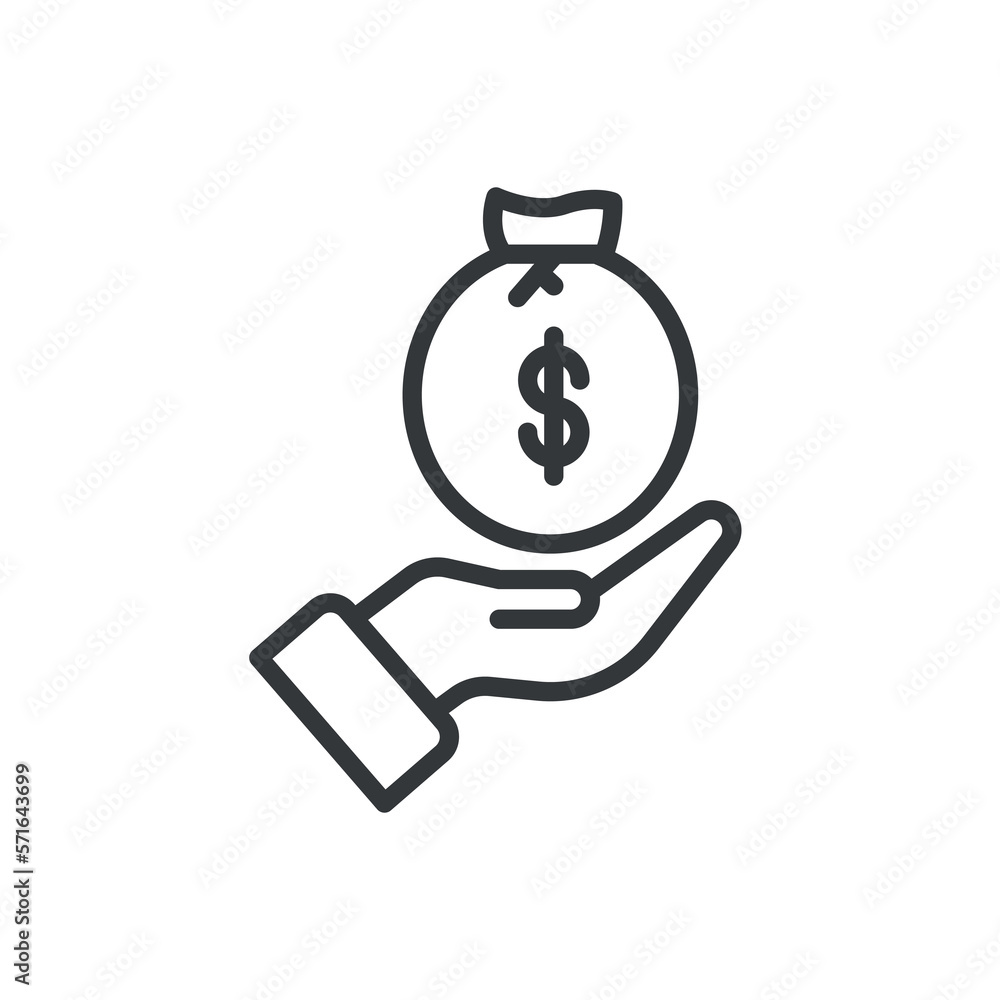 give money icon.Thin line give money icon from business collection. Outline vector isolated on white background. Editable give money symbol can be used web and mobile
