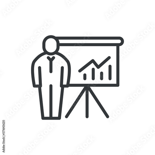 graphic panel and man icon.Thin line graphic panel and man icon from business collection. Outline vector isolated on white background. Editable graphic panel and man symbol can be used web and mobile