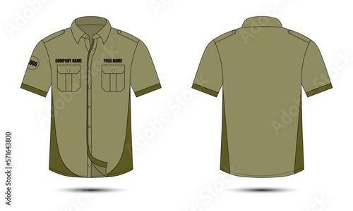 Army color outdoor shirt mockup front and back view