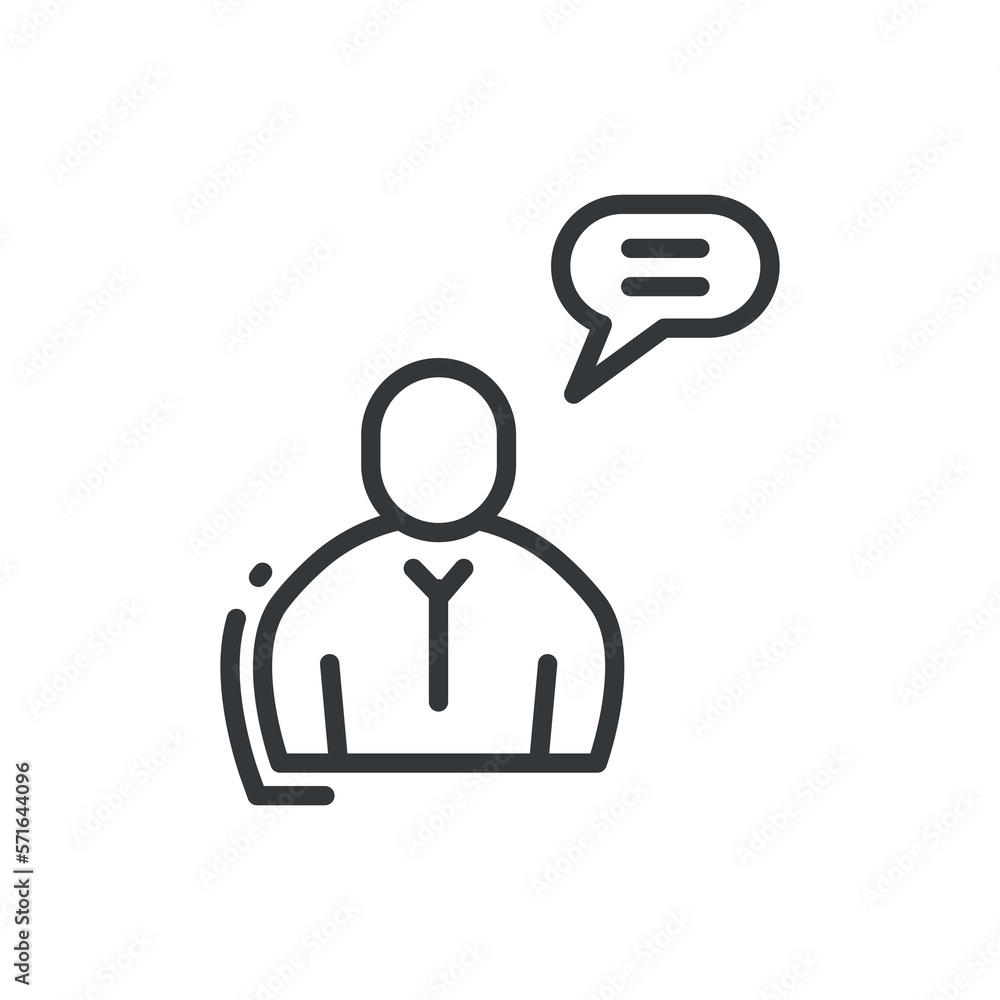 man talking icon.Thin line man talking icon from business collection. Outline vector isolated on white background. Editable man talking symbol can be used web and mobile man talking icon.Thin line man talking icon from business collection. Outline vector isolated on white background. Editable man talking symbol can be used web and mobile