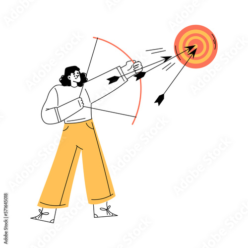 Productivity with Woman Character Shooting Bow with Arror in Aim Vector Illustration photo