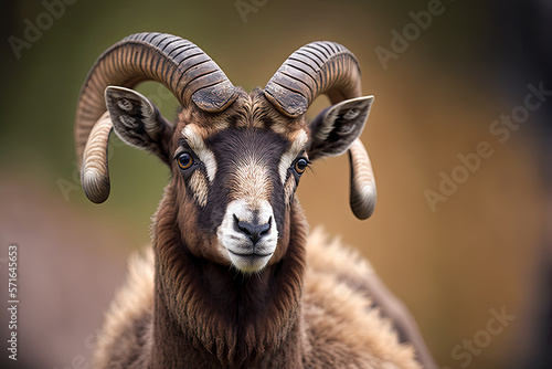 portrait of a mouflon ovis. Generative AI