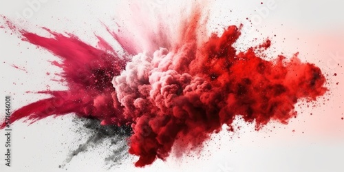 explosion of red powder against a white background. cloud with color. Bright dust explodes. Color Holi. Generative AI