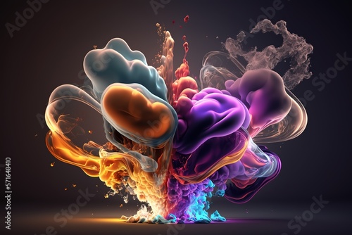 3d render of abstract art of surreal ball or sphere in curve wavy organic biological lines forms in glossy plastic and matte parts in purple and orange gradient color on white background, ai