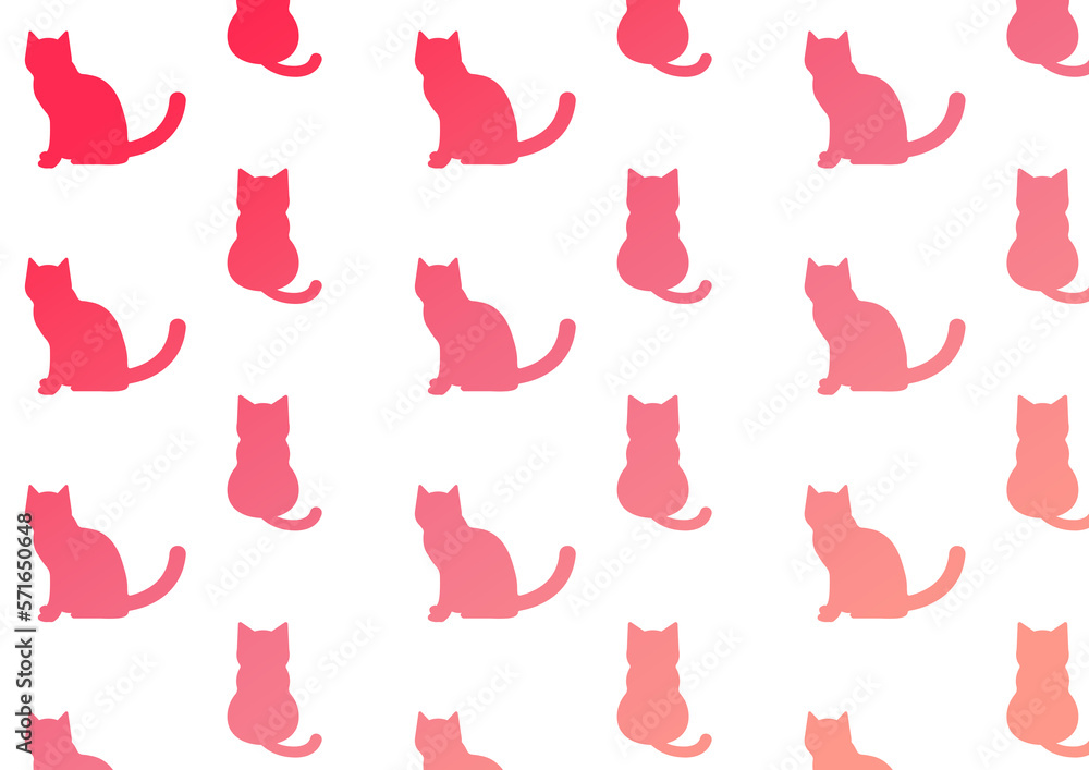猫のシルエット　ピンク系のグラデーションパターン素材