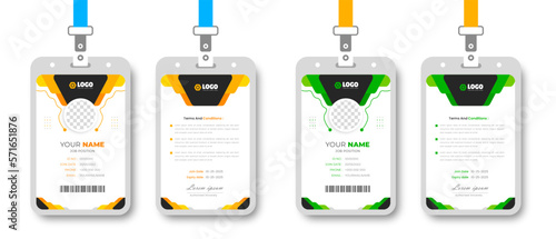corporate Modern and simple business office id card design bundle. Corporate company employee identity card template with yellow and green color.