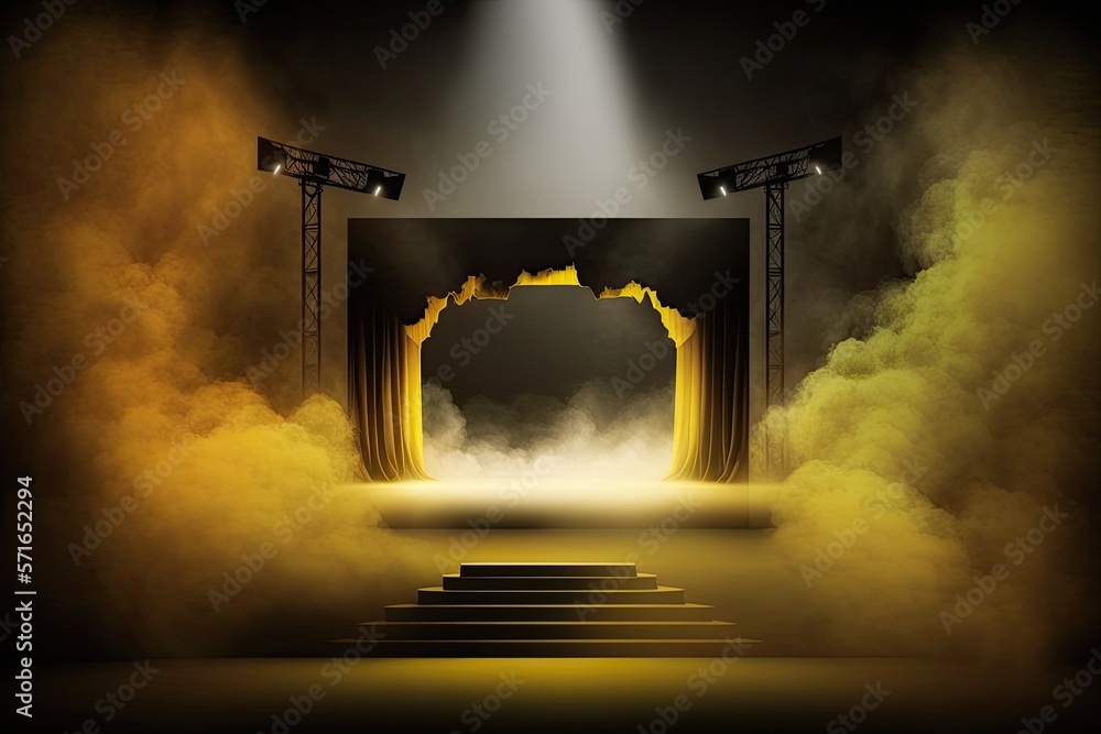 Stage with spotlight, smoke and particle effects, great for backdrop or product placement ai