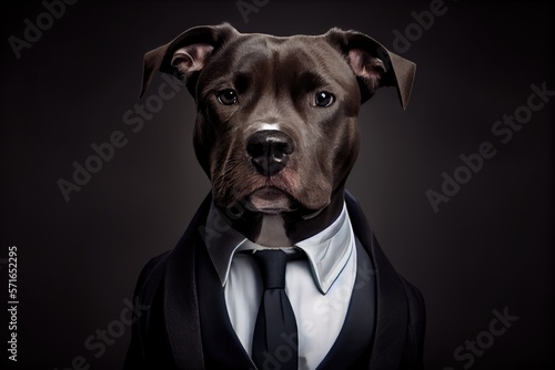 Portrait of a dog dressed in a formal business suit. Generative AI. © andrenascimento