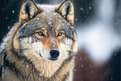 Wolf in the winter snow looking 