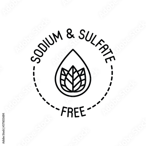 Sodium and sulfate free thin line icon. Stamp for packaging of beauty product. Modern vector illustration.