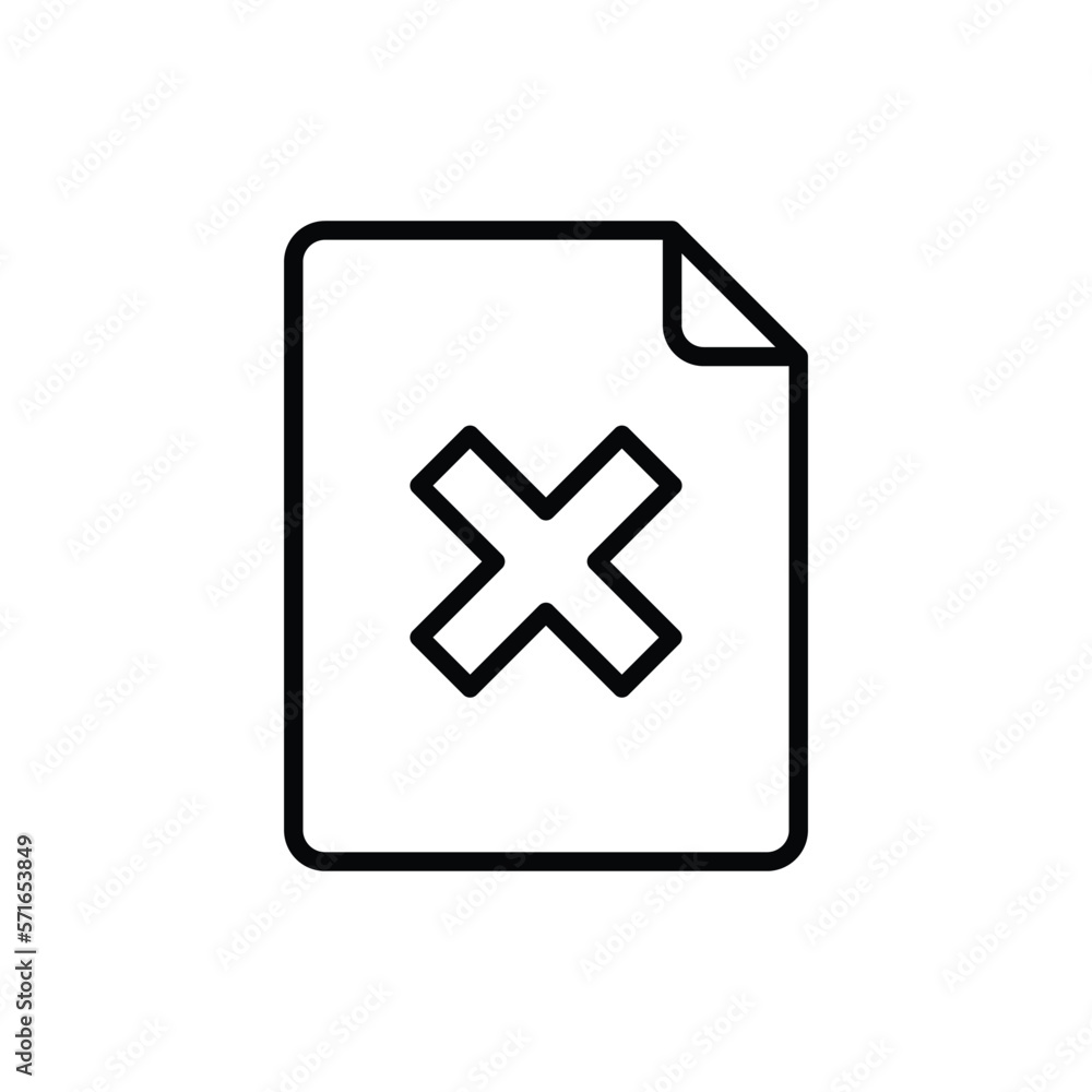 Document rejected: sheet with cross mark. Thin line icon. Modern vector illustration. Document rejected: sheet with cross mark. Thin line icon. Modern vector illustration.