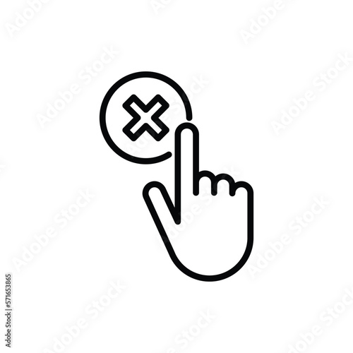 Cancel thin line icon: hand clicks button with cross mark. Rejected, declined. Modern vector illustration.