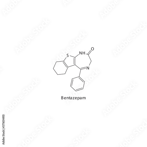 Bentazepam flat skeletal molecular structure Benzodiazepine drug used in insomnia, anxiety treatment. Vector illustration.