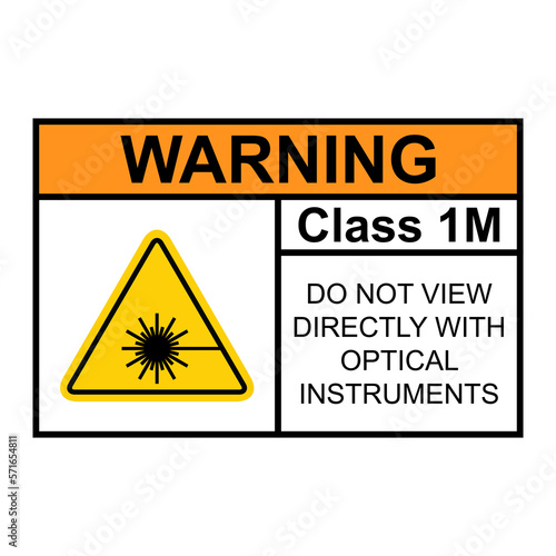 Laser radiation danger class 1M label icon, safety information symbol vector illustration