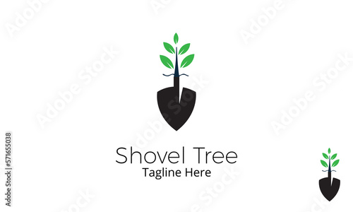 Shovel Tree Logo Design Template.