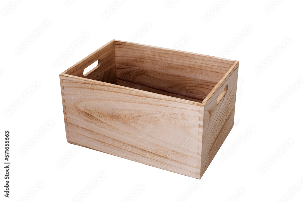 Empty wooden box on isolated background. Wooden case with handles Empty wooden box on isolated background. Wooden case with handles