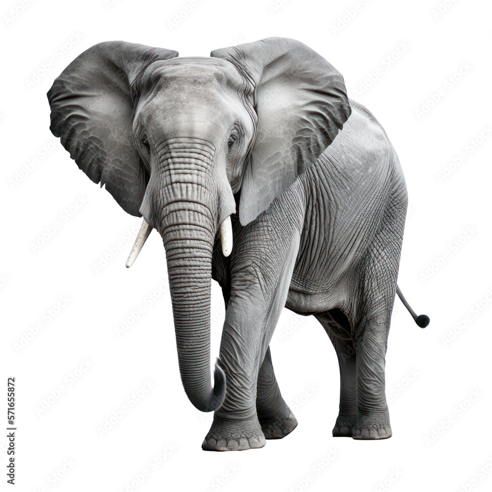 Elephant isolated on white,  generative ai , PNG	
