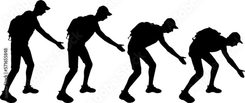 Group of male climbers with outstretched helping hand down. Business and sport concept