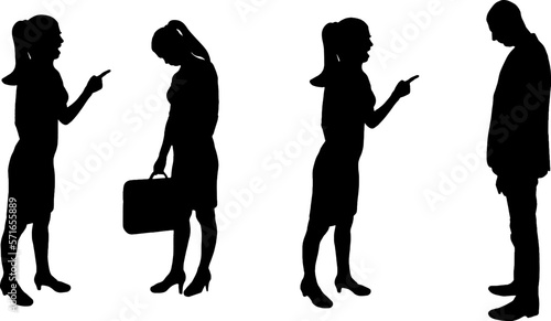 Businesswoman silhouette yelling at employee man and woman set.