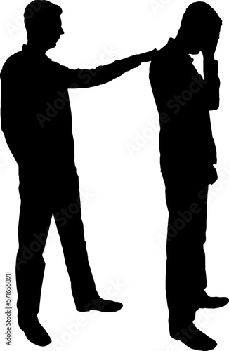The silhouette of a man morally supports a sad person